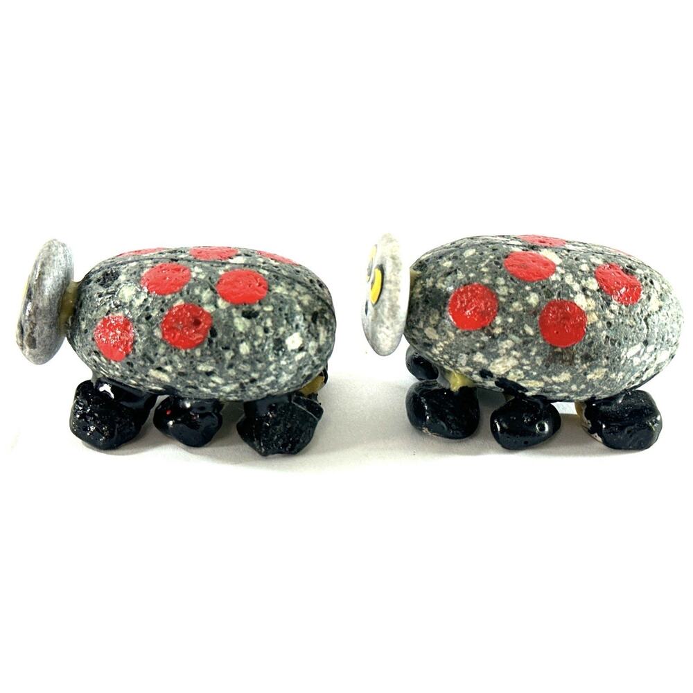 Hand Painted Stone Ladybug Figurines Set of 2 Folk Art Garden Decor 2” - Picture 7 of 8